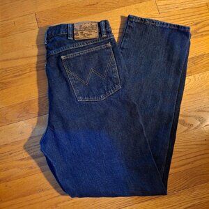 Men's Wrangler Rugged Wear Dark Wash 100% Cotton Straight Jeans 35x32
